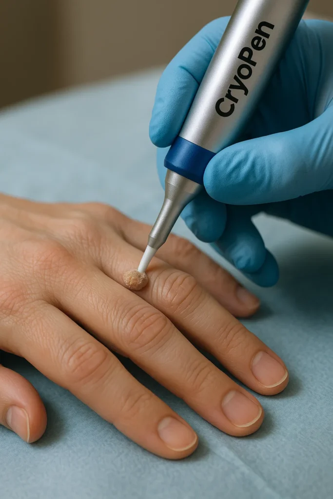example of cryopen wart removal Andover treatment on a persons finger