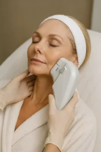 Woman receiving HIFU non surgical facelift treatment Andover
