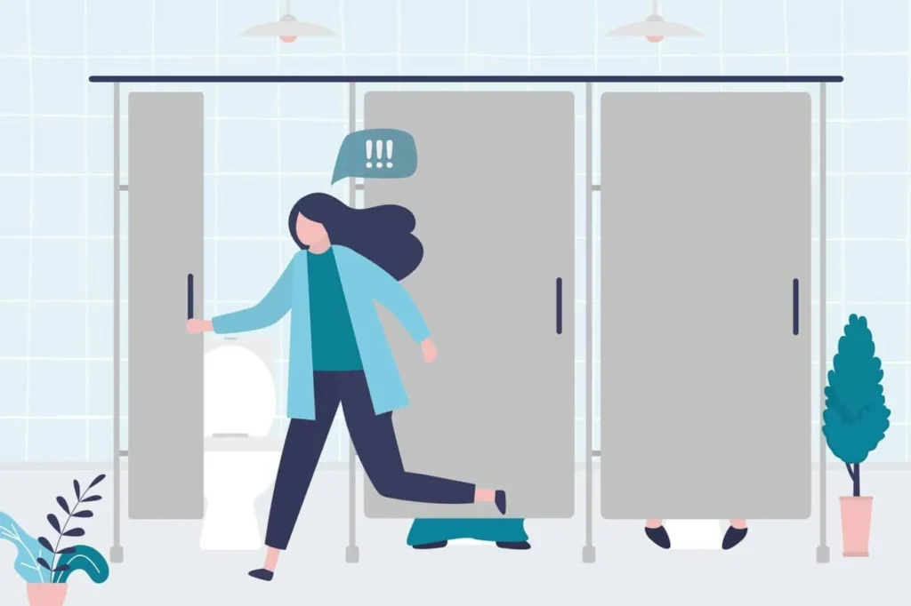 graphic of Urine incontinence Andover woman running to the toilet.