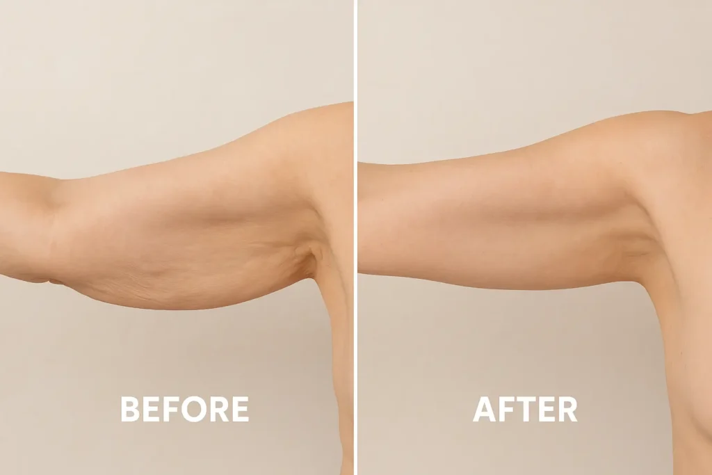 Picture of LA LIPO Andover before and after results of skin tightening treatment on the upper arms.